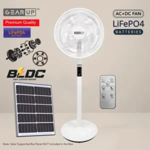 GearUP Rechargeable Premium LiFePO4 + BLDC Solar Stand Fan