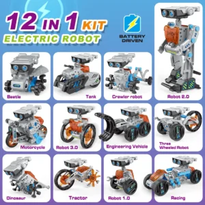 12-in-1 Electric Assembly Robot- STEM Educational DIY Mechanism Kid Ren's Toy