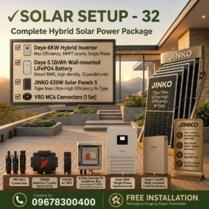 6KW Hybrid Solar Power Package | Deye 6KW Inverter with Deye 5KWh Battery & Jinko 620W 5 pcs Panels